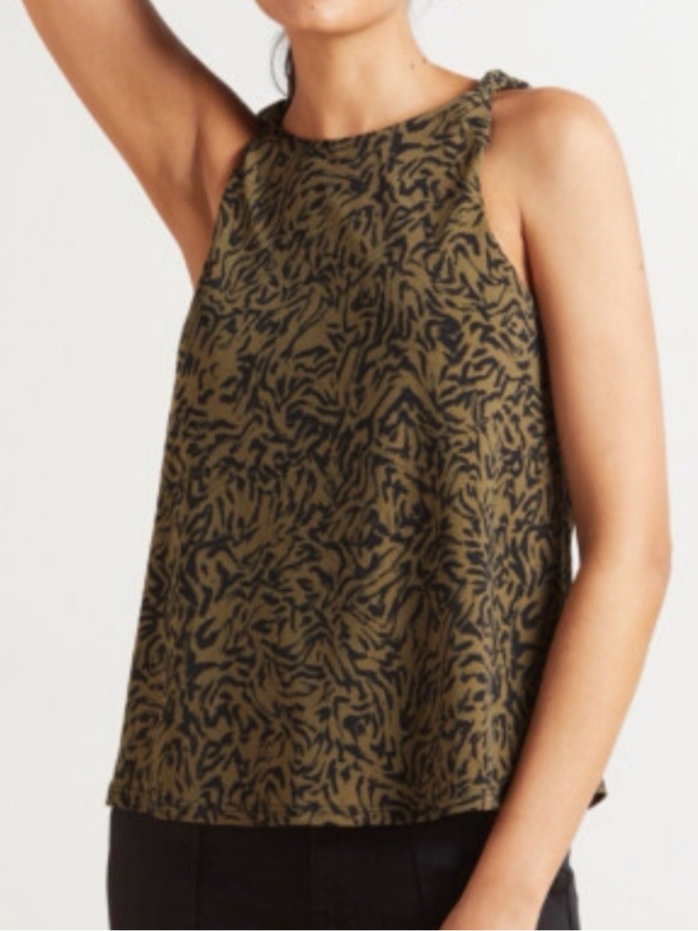 Evereve Peyton Jensen Olive and Black Animal-Print High-Neck Tank